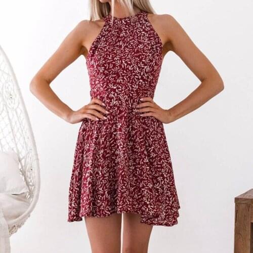 Womens Boho Beach Summer Holiday tumblr Sundress Halter Floral Mini Dress Ladies Slim Sleeveless vestido playa