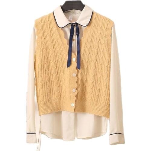 Women Vest Sweater Knitwear Spring Autumn Korean Loose V-Neck Short Style Temperament Sweater Waistcoat Small Cardigan TT0167