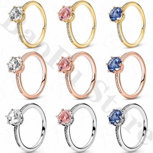 BaoFu Authentic New 925 Sterling Silver Ring Crystal Ring Crown Wedding Multi-color Optional Party Female Jewelry