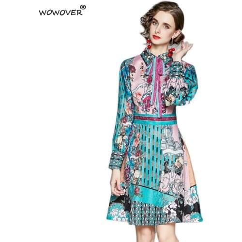 Fashion Runway Designers Long Sleeve Spring Women Dress Turn Down Collar Vintage Vestidos Casual Aline Holiday Robe Femme