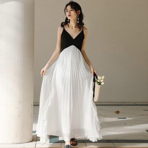 New arrival fashion summer beach ruffle folds dress women OL temperament casual sexy strap backless chiffon long sundress robe