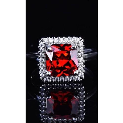 KOFSAC Vintage Fashion Zircon Red Square Ring For Women Engagement Jewelry Adjustable Elegant 925 Sterling Silver Ring Gift