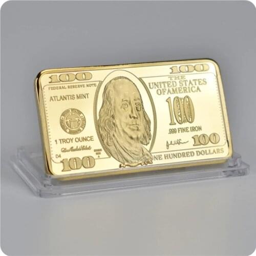 24K Gold Bar USA 1 - 100 Dollar 44*28*3 mm Square Badge Crafts Collection Commemorative Coin Bullion Bar Mexico Collectibles