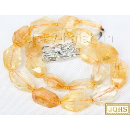 17" Genuine olive abnormity faceted citrines necklace dragon clasp j9763