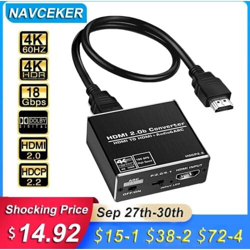 2020 Navceker 4K HDMI 2.0 Audio Extractor 5.1 ARC HDMI Audio Extractor Splitter HDMI To Audio Extractor Optical TOSLINK SPDIF