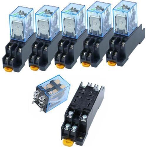 10Pcs 12V 24V DC 110V 220V AC Coil Power Relay LY2NJ DPDT 8 Pin HH62P JQX-13F with Socket Base