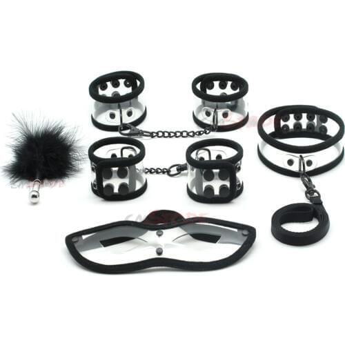 5Pcs/set Restraints sex toys bondage set bondage kit sex toys for couple (blindfold handcuffs ankle cuffs collar feather tickle)