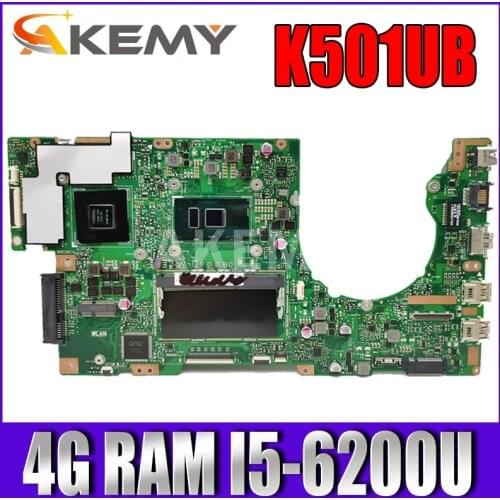 AKEMY For ASUS K501UX K501UB K501U laptop motherboard K501UX K501UB mainboard rev2.0 i5-6200U cpu GT940M 4GB RAM