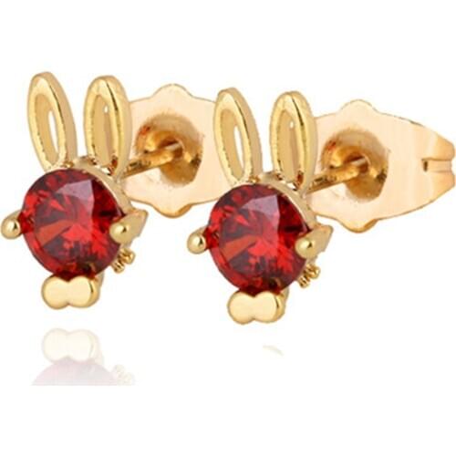 Childrens Lovely Animal Earrings Yellow Gold Filled Red Rabbit Baby Stud Earrings