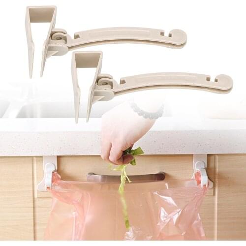 HOOMIN Cupboard Door Hanging Holder For Storage Bag Plastic Trash Hanger Racks Kitchen Cabinet Garbage Bags Hooks 2 Pcs/Pack