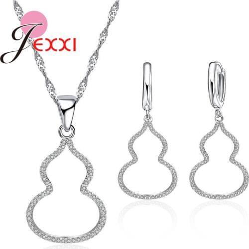 Gourd Pendant Necklace And Earrings Around White Crystals Rhinestones 925 Sterling Silver Women Female Jewelry Sets