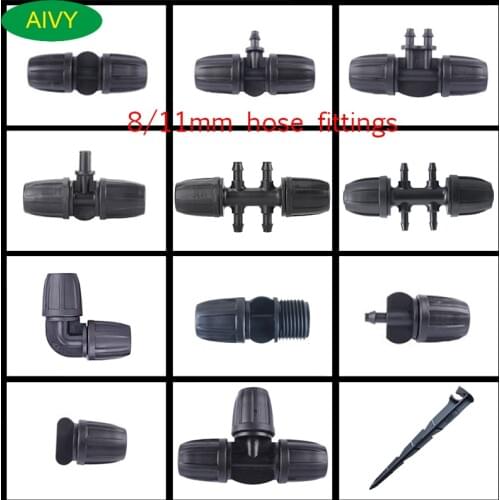 10 Pc 8/11mm Automatic Micro Drip Irrigation Connectors with latch 3/5 4/7 Hose Barb Adapters Garden Watering System Fittings