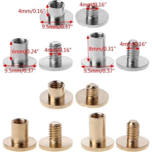 10 Pairs Brass Chicago Screws Posts Belt Button for Leather Bookbinding Crafts