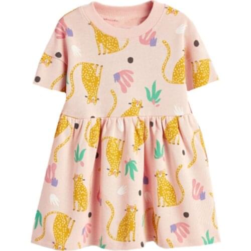 Jumping Meters New Arrival Animals Print Princess Girls Dresses Cotton Summer Clothes For 2-7T Cute Childrens Frocks