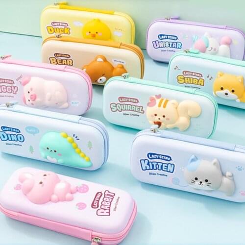 Kawaii Anime Cartoon Lazy Animals Squishy Large Capacity Pencil Case Cute Korean Stationery Organizer Pouch School Gift