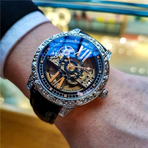 Aokulasic Luxury Brand Business Mechanical Wrist Watch Automatic Men Self-Wind Hollow Out Transparent Sports Relogio Masculino