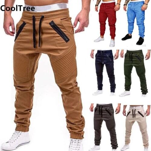 CoolTree Men Casual Pants Spring Autumn Solid color Thin Cargo Trousers Male Hip Hop Slim Harem Pencil Pants Joggers Sportswear