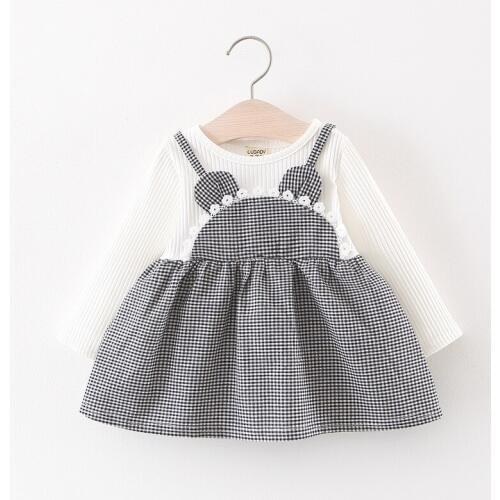 2019 Baby girls new spring dress clothing children girls cute long sleeve cartoon plaid patchwork cotton Dress 1-2 Years