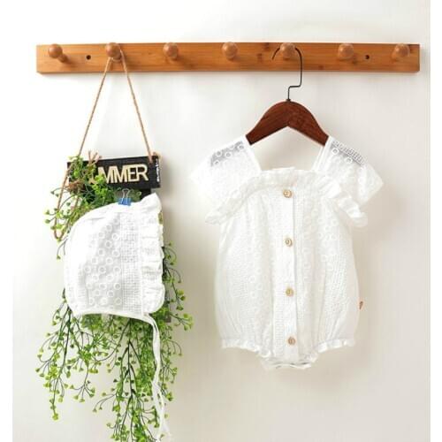 Infant BABY Girl Clothes Toddle Playsuit Summer Thin Lace Ruffle Princess Cute Romper+hat 2 PCS Sets Newborn Baby Outfits 0-18M