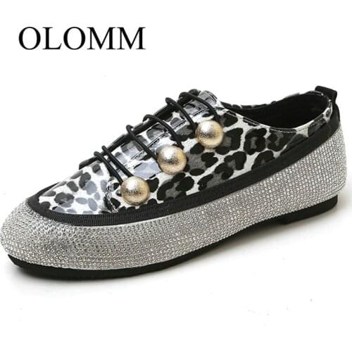 OLOMM 2019 new spring leopard flat shoes womens oxford shoes shallow imitation rhinestone slippers casual flat shoes LL-118