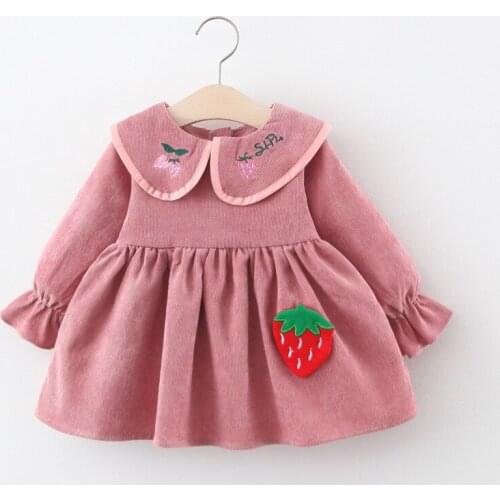 Autumn Newborn Infant Baby Dress Cotton Toddler Dress Cute Strawberry Princess Dresses for Girls Corduroy Baby Girl Clothes