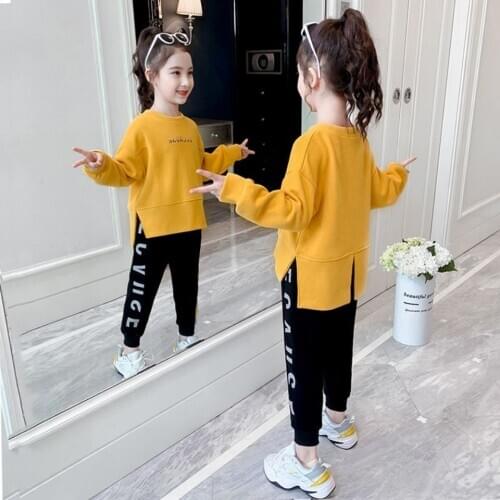Autumn Childrens Clothing Long Sleeve Letters Sweatshirt Top+Casual Trouser 2PCS Sport Wear Tracksuit for Girl 10 to 12 Years