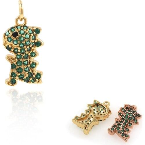 Cute Girls Women Lover Green CZ Cute Little Dinosaur Shape Pendant Charms For Gift Earring Bracelet Necklace Jewelry Making