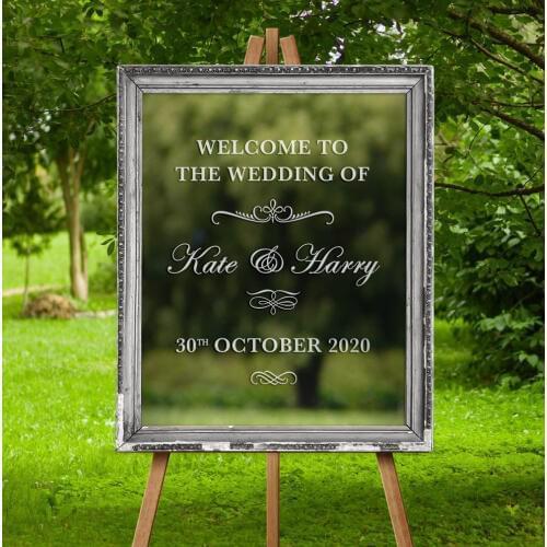 Custom Names Wedding Welcome Sticker Wedding Party Decor Mirror FrameVinyl Decals Graphic Sign Romance Decoration AZ212