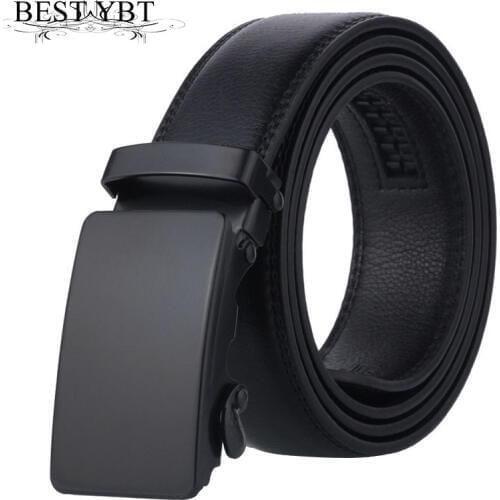 Best YBT Men belt trend black quality Imitation leather Alloy Automatic buckle belt fashion simple Men Business affairs belt