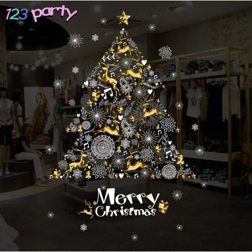 Happy New Year Christmas Snowflake Christmas Tree Wall Stickers Shop Window Stickers Glass Tea Shop Waterproof Stickers