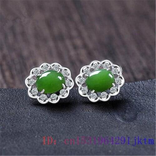 Green Jade Ear studs Gemstone Jewelry Earring Chalcedony Crystal Natural 925 Silver Amulet Women Gifts Fashion Zircon