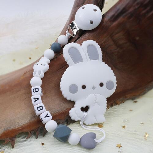 Personalized Name Baby Pacifier Chain Silicone Molar Beads Silicone Pendant Teether Toy Tooth Gel Chain