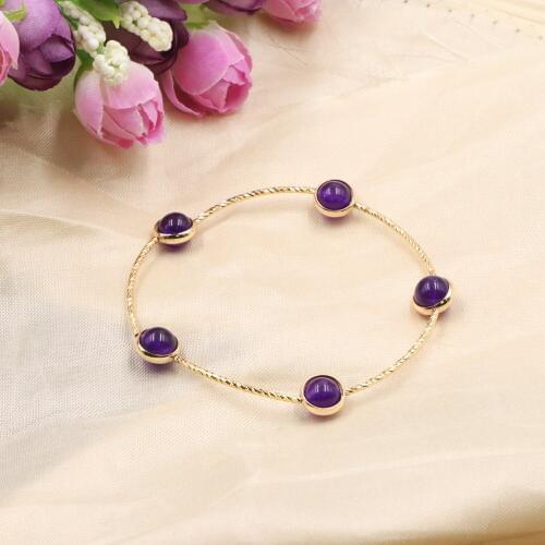 High Grade Women Boho Bracelet Natural Amethyests Stone Jades Wrap Strand Bracelets Beaded Bangles Wrist Gift Jewelry 7.5" B315