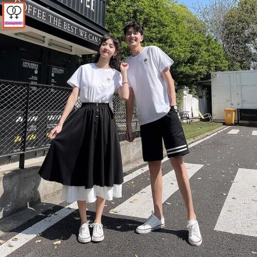 Lovers Matching Couple Clothes Summer Male Female Women Honeymoon Date Holiday Wear Cute Girls A Line Black Long Skirts