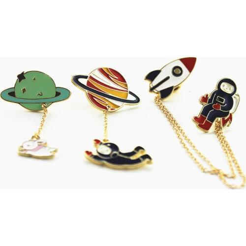 Vintage Satellite Pins and Brooches for Women Large Brooches Astronaut Enamel Pins Fashion Lapel Pin Brooch Jewelry