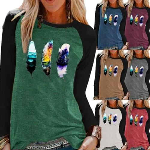 Women Clothing Fashion Printing Graphic Tee Round Neck Loose Shirt Casual Shirt Long Sleeve Autumn and Winter Tops