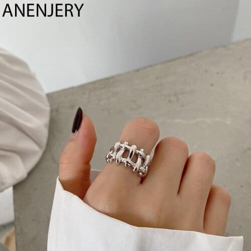 ANENJERY 925 Sterling Silver Irregular Woven Hollow Rings For Women Geometric Open Rings Dropshipping