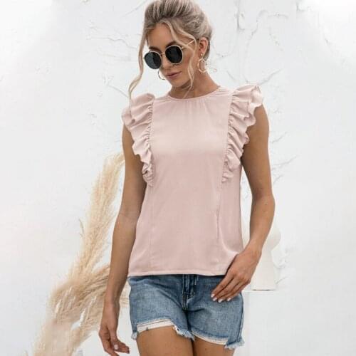 Plus Size Women Summer Sexy Tops Sweet Double Ruffles Solid Sleeveless Patchwork Vest Shirts Casual Back Lace-up Slim Top Tanks