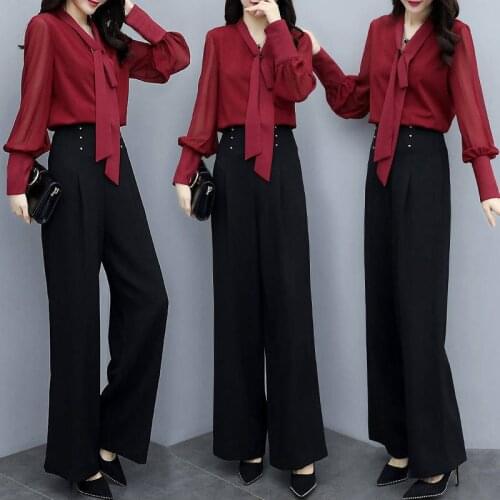 Womens Outfits 2021 Summer New Printed Wide Leg Pants Blouses Two Piece Set Foreign Style Loose V-neck Crop Top Culottes Skirt
