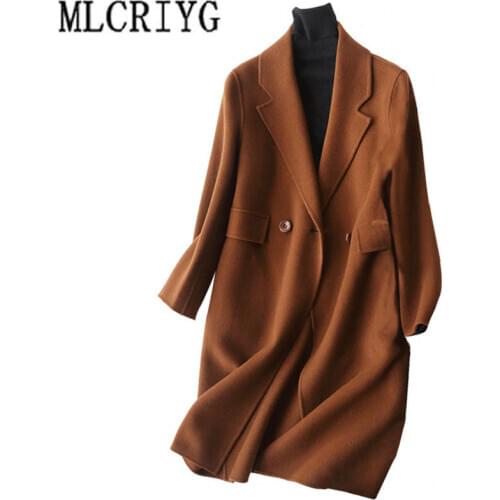 2020 Casual Wool Coat Women Autumn Winter Jackets Long Coat of Womens Cashmere Female Jacket Outerwear manteau femme hiver Q046