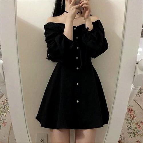 Dress Women Vestidos Vintage Solid Daily Empire Elegant Black BF Oversized Classy Retro Fashion Charm Female Clothes Long Sleeve