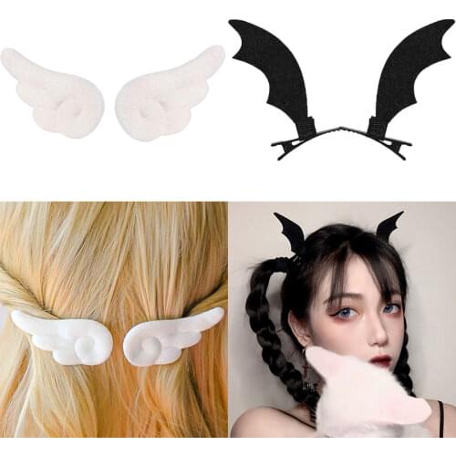 1Pair Angel Wings Bat Cartoon Lovely Plush Non Slip Bobby Pins Hair Clips Headwear for Girl Halloween Party Hairclips Accessorie