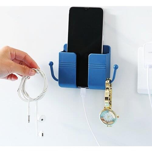 1PC Wall Mounted Organizer Storage Box Remote Control Mounted Mobile Phone Plug Wall Holder with Hook Multifunction Holder Stand