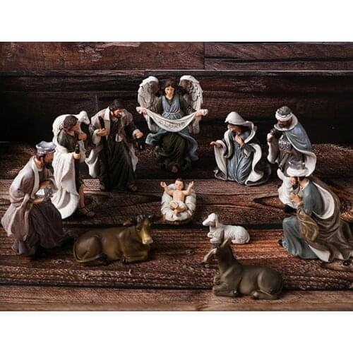 12x Nativity Scene Set Small Animals & Amp; Figures Interior Portico
