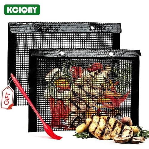 2Pcs Reusable BBQ Baked Bag Non Stick BBQ Mesh Grill Bags High Temperature Resistant Easy Clean Barbecue Grilling Accessories