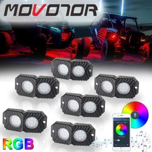 6 Pods RGB Led Rock Light Kit Bluetooth Control Wiring Harness & Switch Offroad Lamps for Offroad SUV 4WD ATV UTE Car Trucks