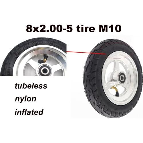 8x2.00-5 inch tire M10 non-slip tubeless tires parts of electric bike motorcycle with pneumatic nylon wheel and alloy hub
