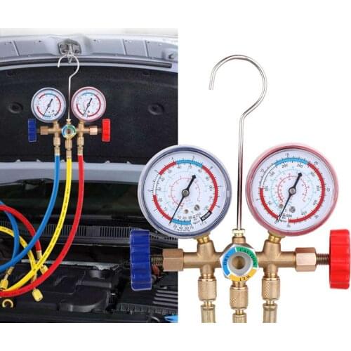 Refrigerant Manifold Gauge Set Air Conditioning Tools with Hose and Hook for R12 R22 R404A R134A Air Condition