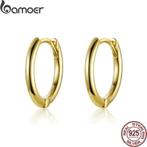 BAMOER Classic New 925 Sterling Silver Simple Round Circle Hoop Earrings for Women Fashion Jewelry SCE558