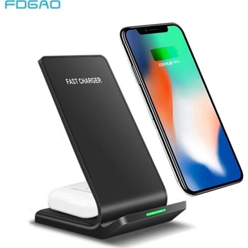 FDGAO 2 in 1 Qi Wireless Charger 15W Type C Fast Charge Stand for iPhone 11 XS XR X Airpods Pro For Samsung S20 S10 Galaxy Buds